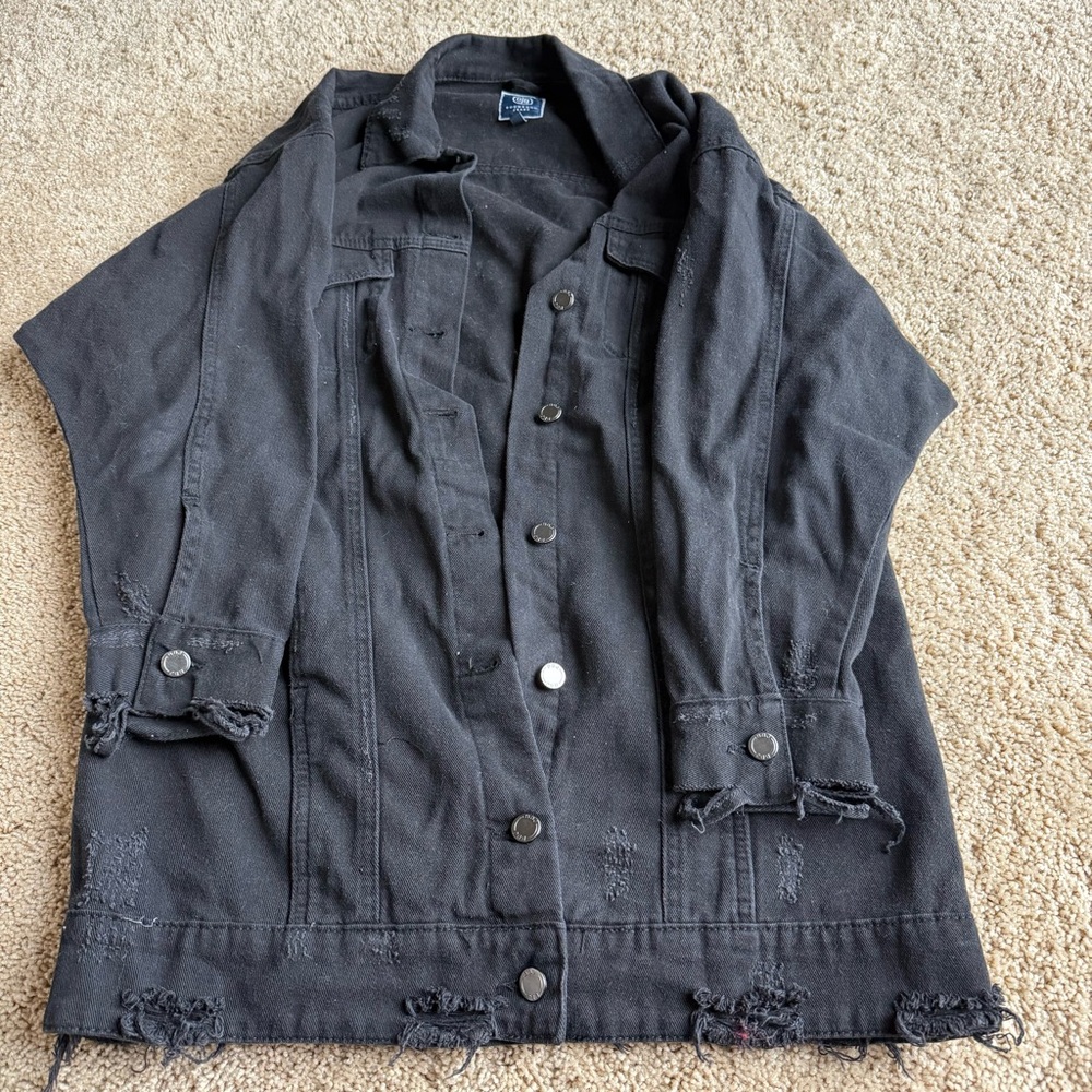 Boom Boom Jeans Charcoal Denim Distressed Size‎ L Jacket Button Down Casual